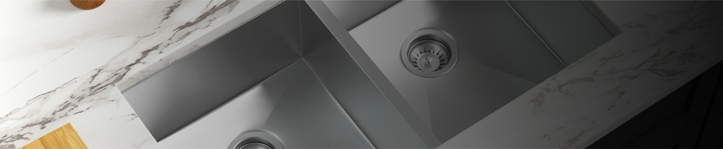 Zero radius undermount double bowl stainless steel sink