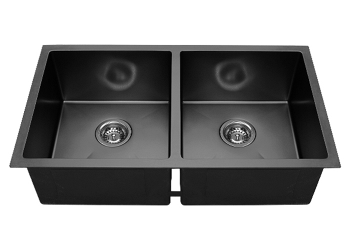 50/50 Black Nano Small Radius Double-bowl Handmade Sink, RD-3218-B
