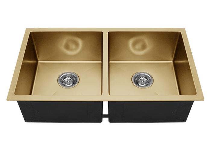 32 Inch Gold Nano Double-bowl Handmade Kitchen Sink, RD-3218-G