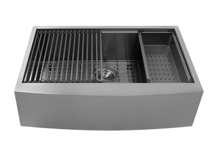 Silver Nano Farmhouse Workstation Kitchen Sink, AS-R3321C-S