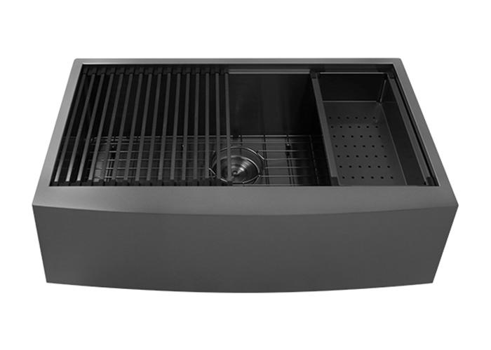 33 Inch Black Nano Apron-front Workstation Sink, AS-R3321C-B